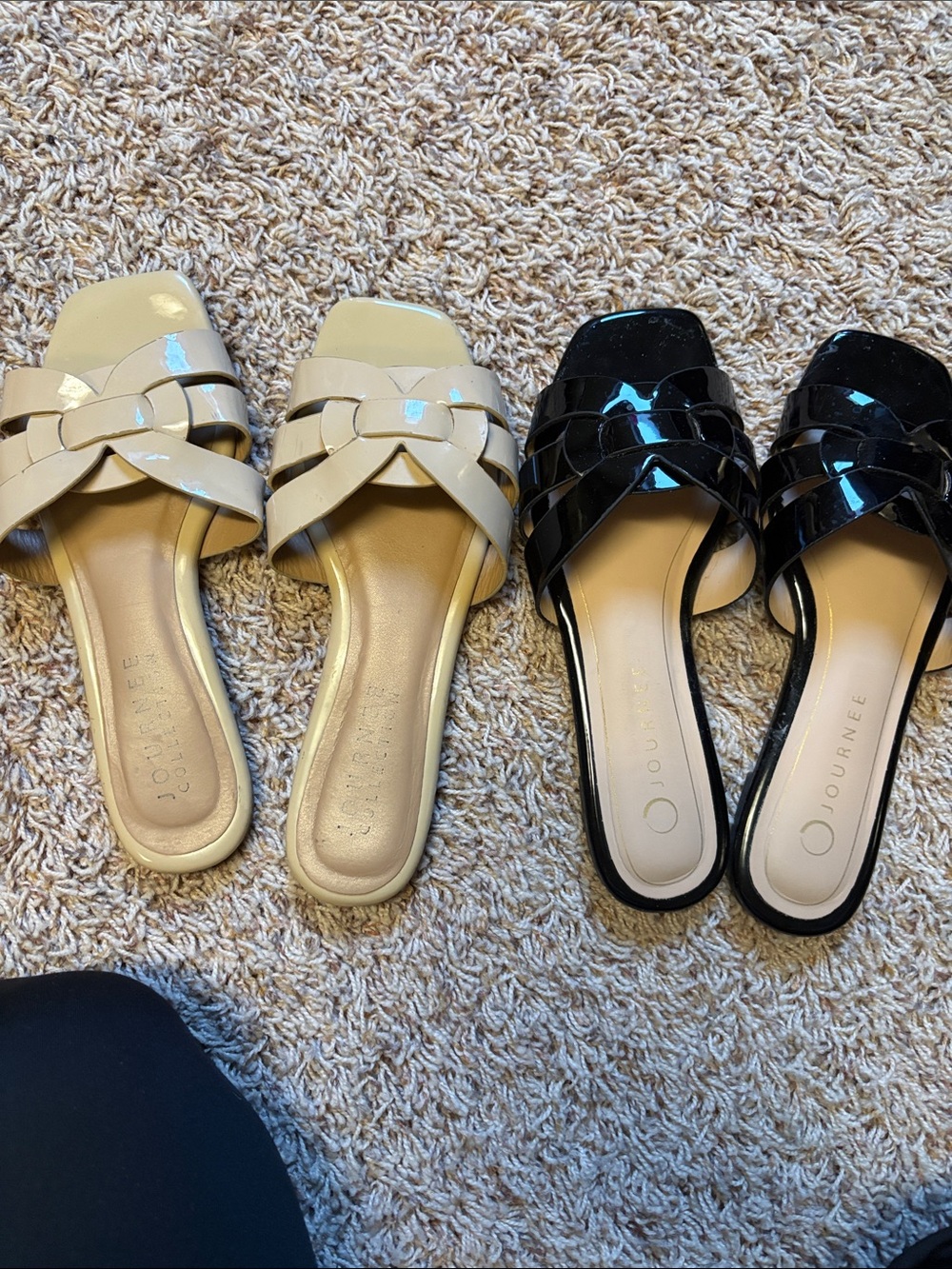 2 Pair Journee Collection Patent Slide Mules in Beige and Black